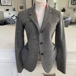 Jil Sander 3 Button Notch Collar Wool & Cashmere Blazer Heather Grey Blk Sz 34